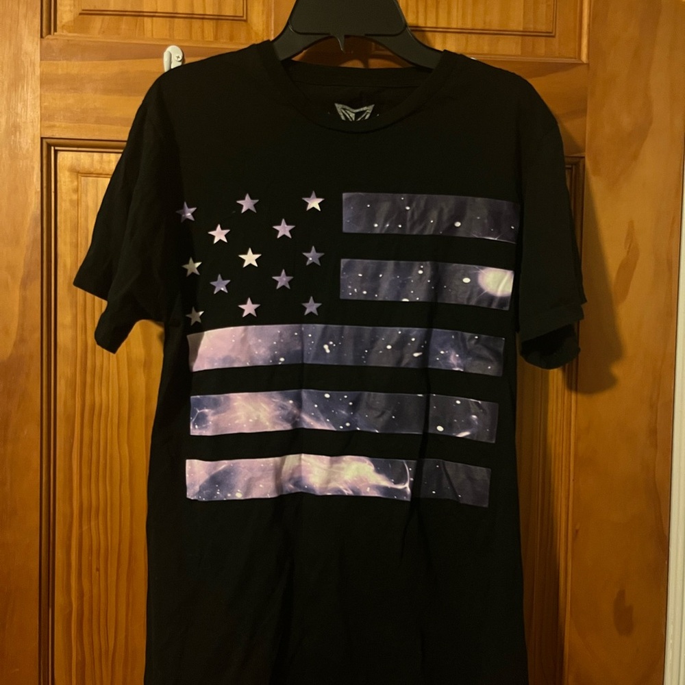 Univibe Black Tee with Cosmic Flag Design